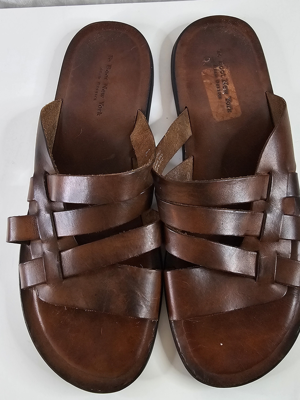 To Boot Newyork Men's Brown Leather Slide Sandals